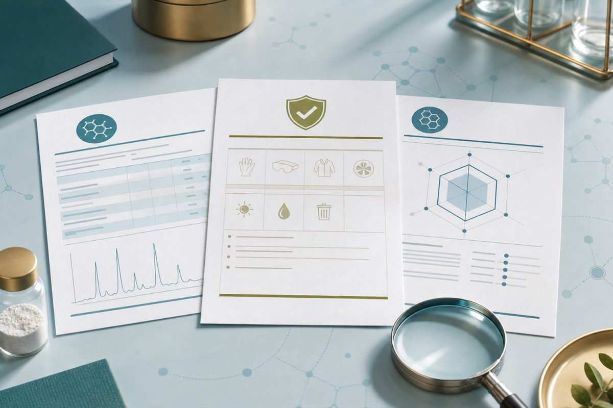 نمای مفهومی تطبیق اسناد COA، SDS و TDS برای بررسی مواد اولیه دارویی